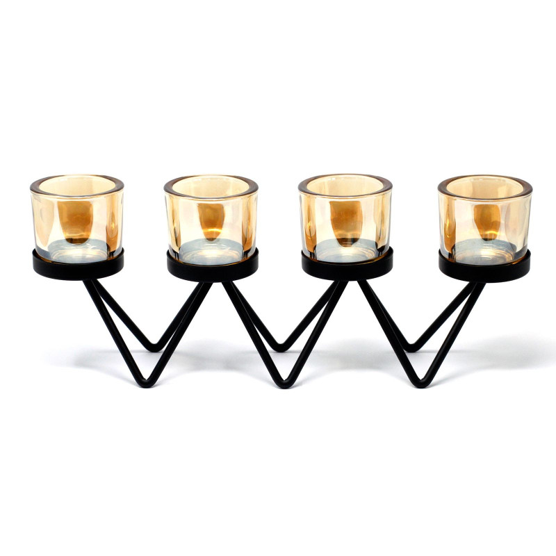 Bougeoir votif en fer pour pièce maîtresse - 4 tasses en zigzag
