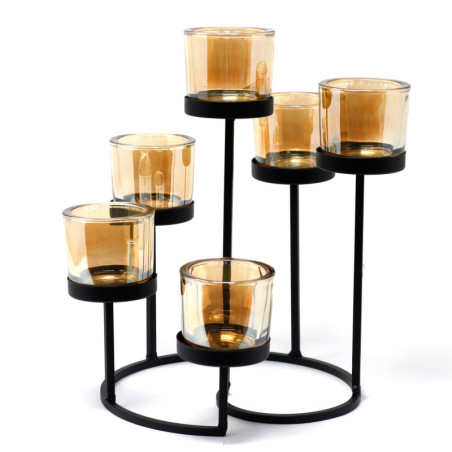 Bougeoir votif en fer pour pièce maîtresse - Arbre circulaire à 6 tasses