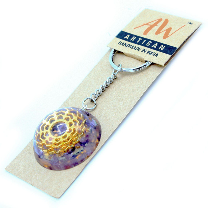 Porte-clés Orgonite Power - Cœur Mandala Améthyste