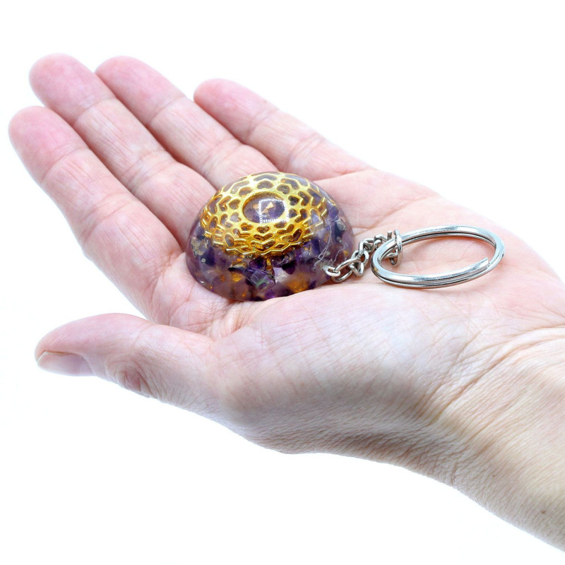 Porte-clés Orgonite Power - Cœur Mandala Améthyste