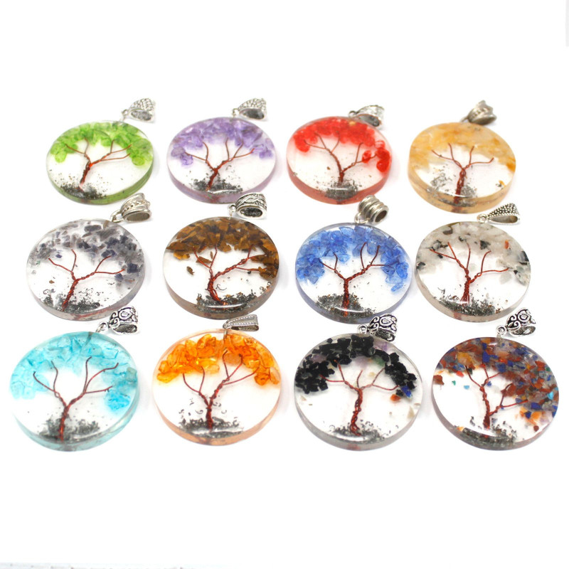 Pendentif Orgonite Power - Arbre Améthyste Rond