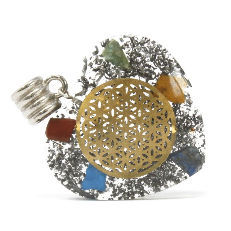 Pendentif Orgonite Power - Cœur Chakra 7 Pierres