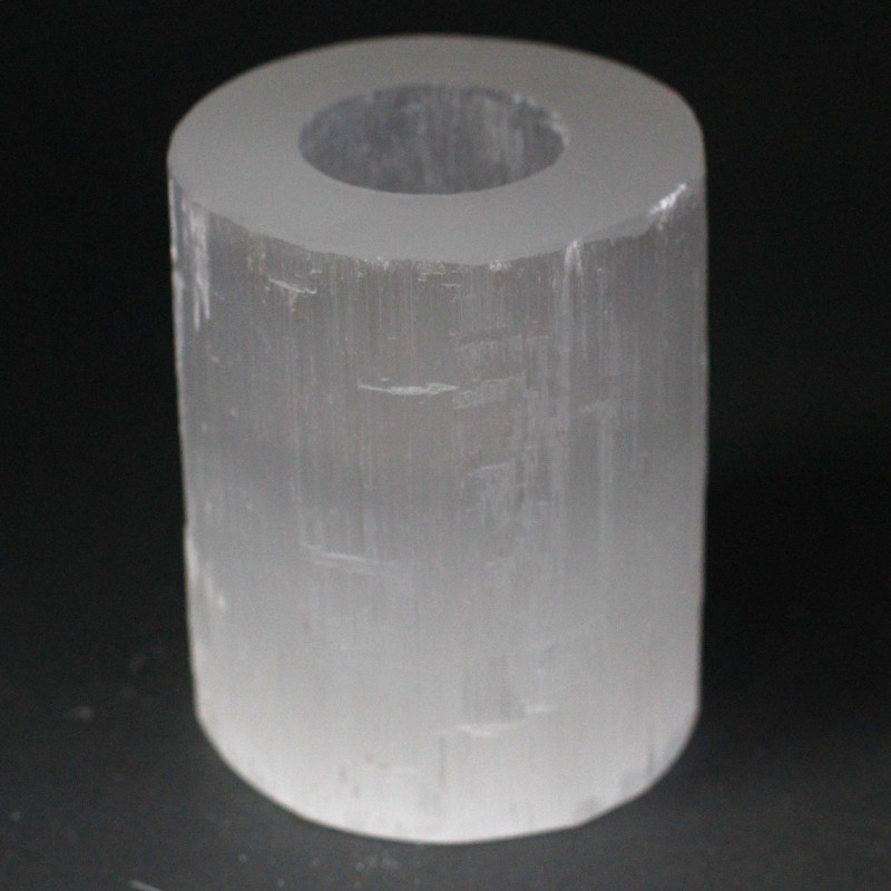 Bougeoir cylindrique en sélénite - 10 cm