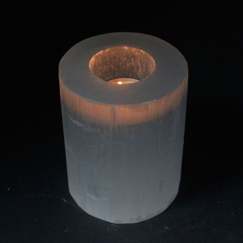 Bougeoir cylindrique en sélénite - 10 cm