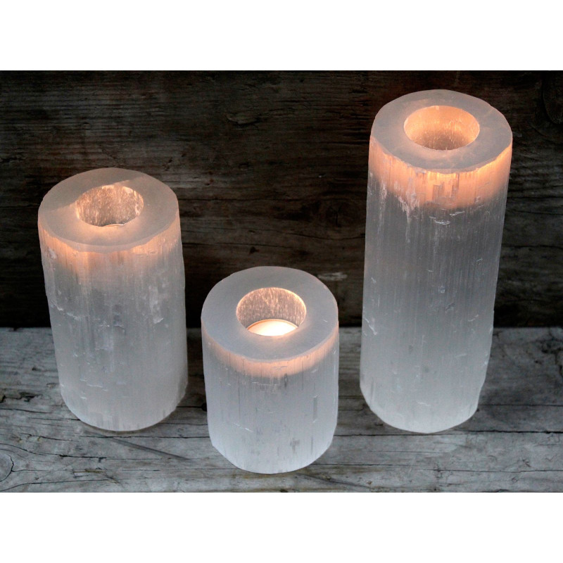 Bougeoir cylindrique en sélénite - 15 cm