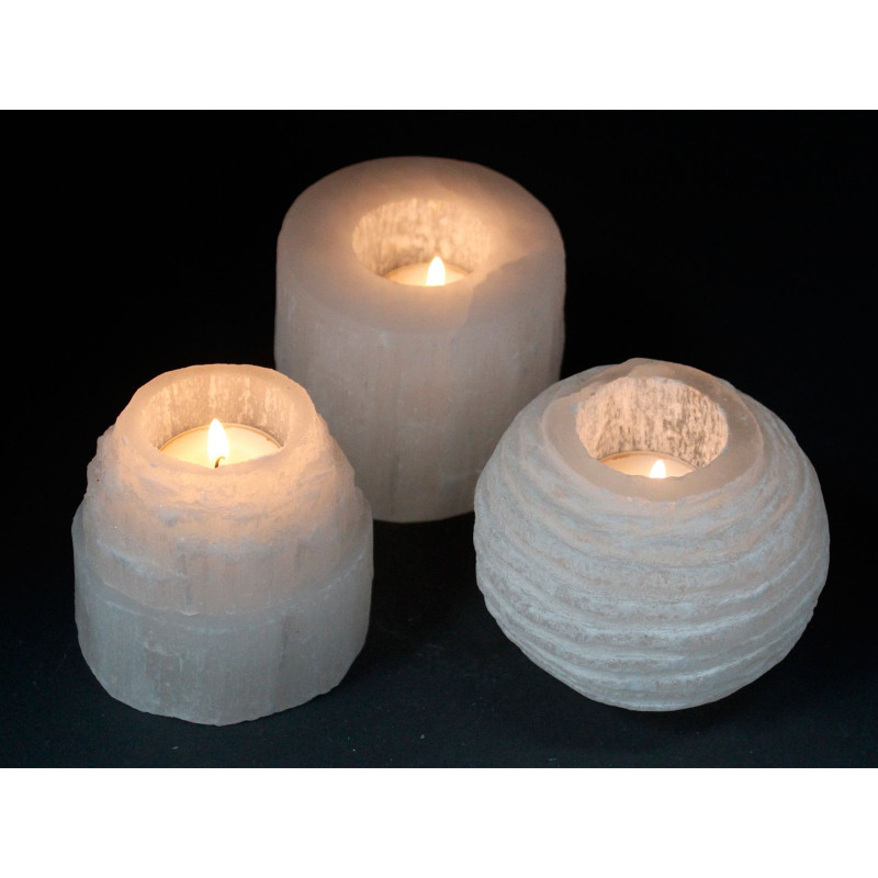 Bougeoir boule de neige en sélénite - 8 cm