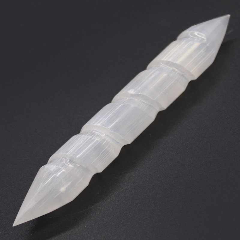 Baguettes spirales en sélénite - 16 cm (pointez les deux extrémités)