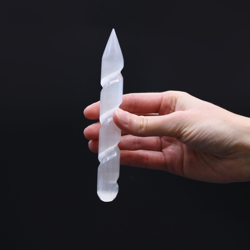 Baguettes spirales en sélénite - 16 cm (extrémités pointe un)