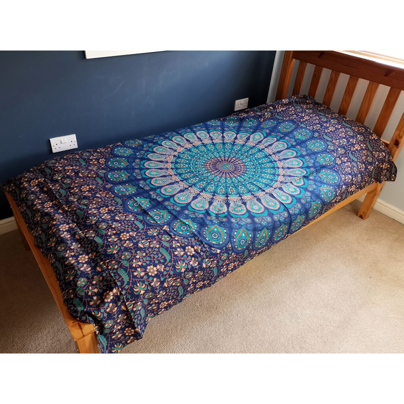 Couvre-lit simple en coton + tenture murale - Mandala classique 130 cm x 200 cm