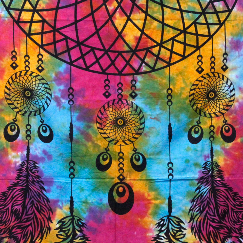 Couvre-lit simple en coton + tenture murale - Attrape-rêves 130 cm x 200 cm