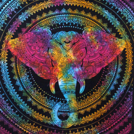 Couvre-lit double en coton + tenture murale - Tête d'éléphant 230 cm x 200 cm