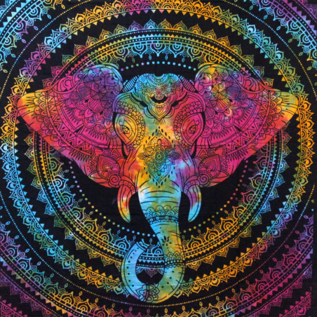 Couvre-lit double en coton + tenture murale - Tête d'éléphant 230 cm x 200 cm