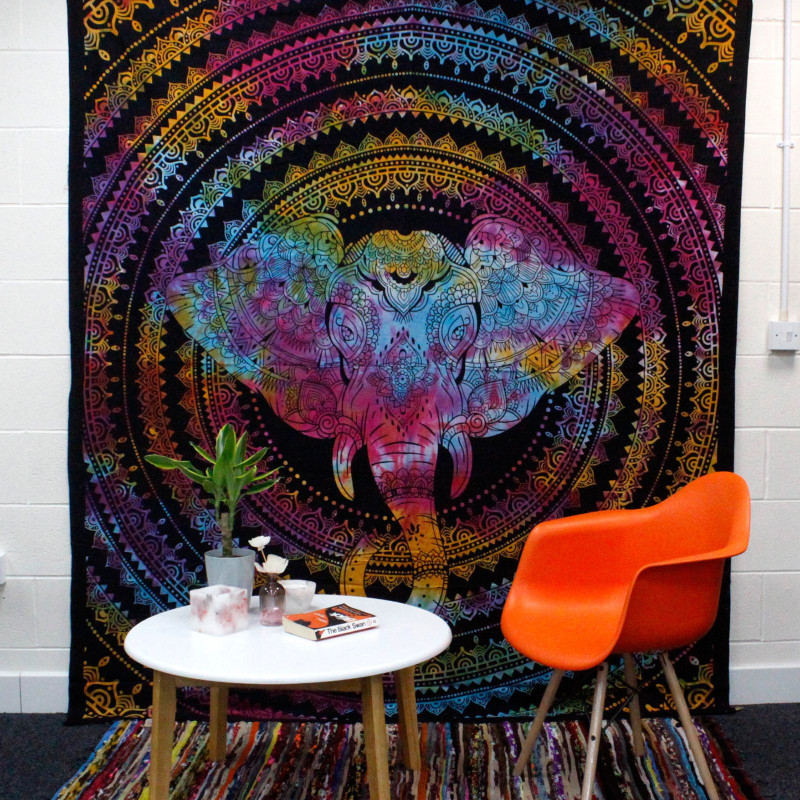 Couvre-lit double en coton + tenture murale - Tête d'éléphant 230 cm x 200 cm