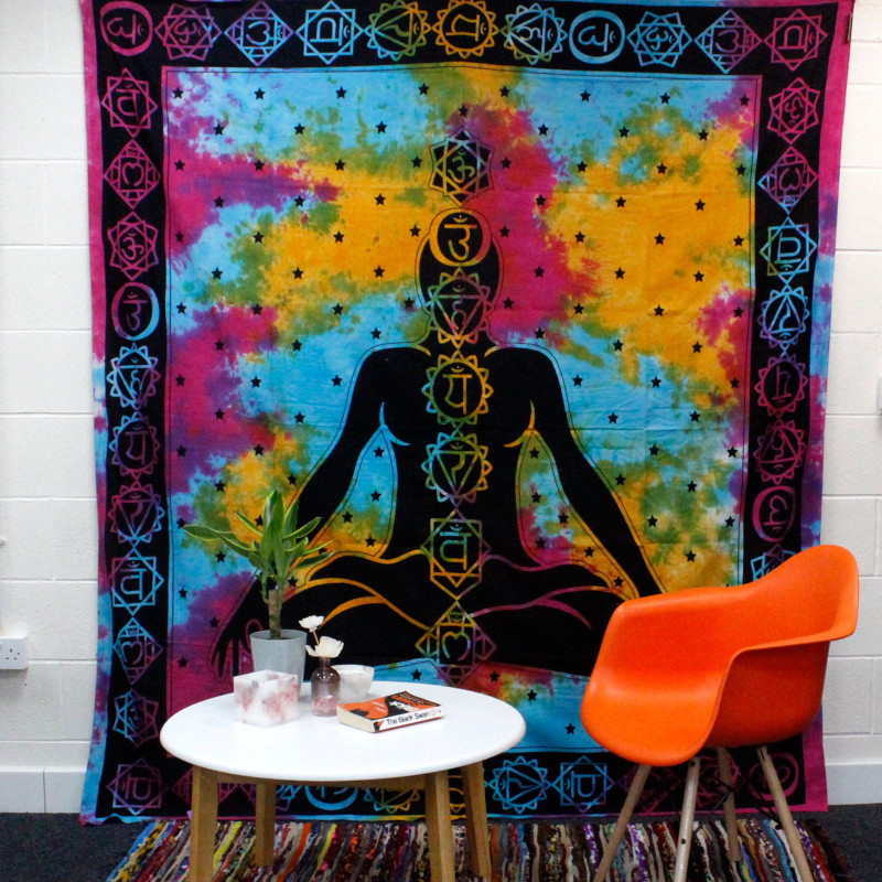 Couvre-lit double en coton + tenture murale - Bouddha Chakra 230 cm x 200 cm