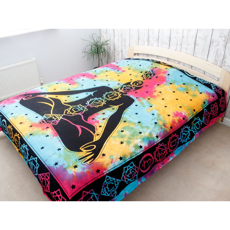 Couvre-lit double en coton + tenture murale - Bouddha Chakra 230 cm x 200 cm