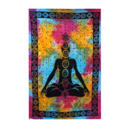 Couvre-lit simple en coton + tenture murale - Bouddha Chakra 130 cm x 200 cm
