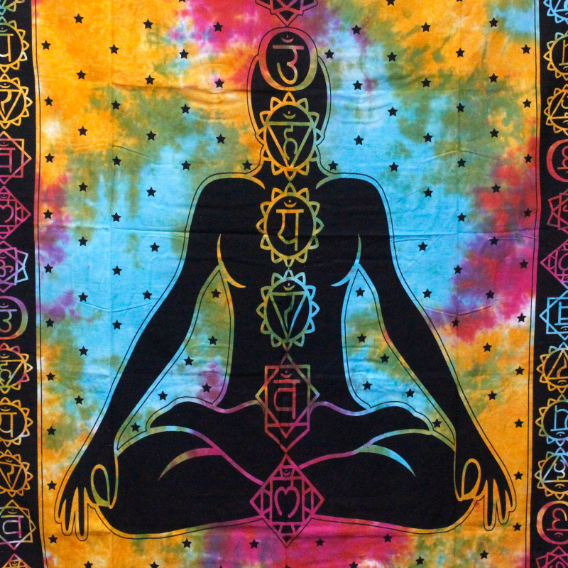 Couvre-lit simple en coton + tenture murale - Bouddha Chakra 130 cm x 200 cm