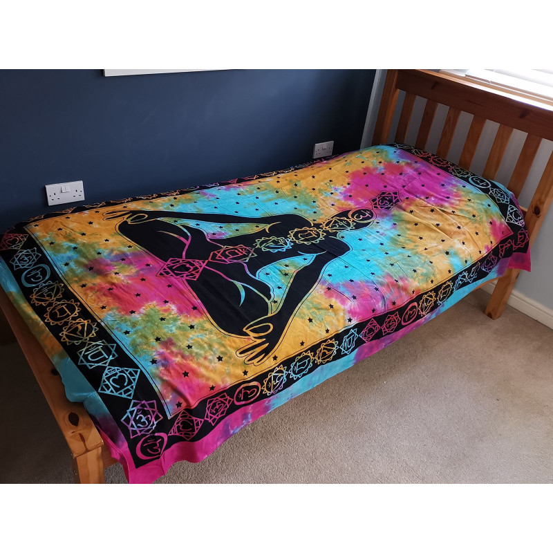 Couvre-lit simple en coton + tenture murale - Bouddha Chakra 130 cm x 200 cm
