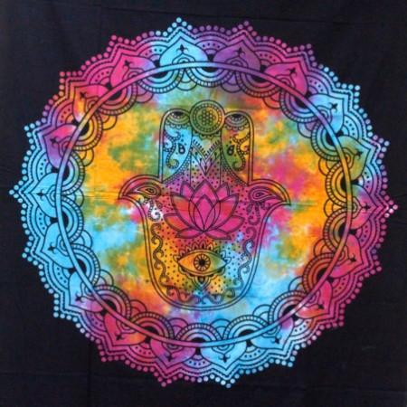 Couvre-lit double en coton + tenture murale - Hamsa noir 230 cm x 200 cm
