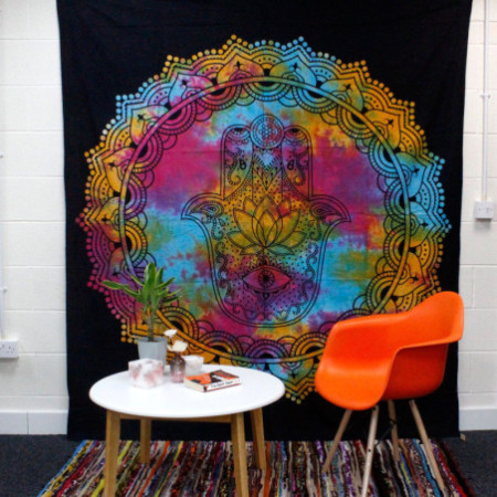 Couvre-lit double en coton + tenture murale - Hamsa noir 230 cm x 200 cm