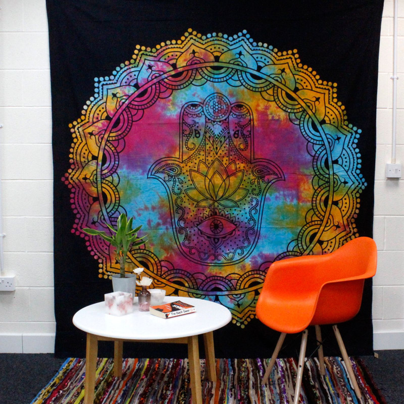 Couvre-lit double en coton + tenture murale - Hamsa noir 230 cm x 200 cm