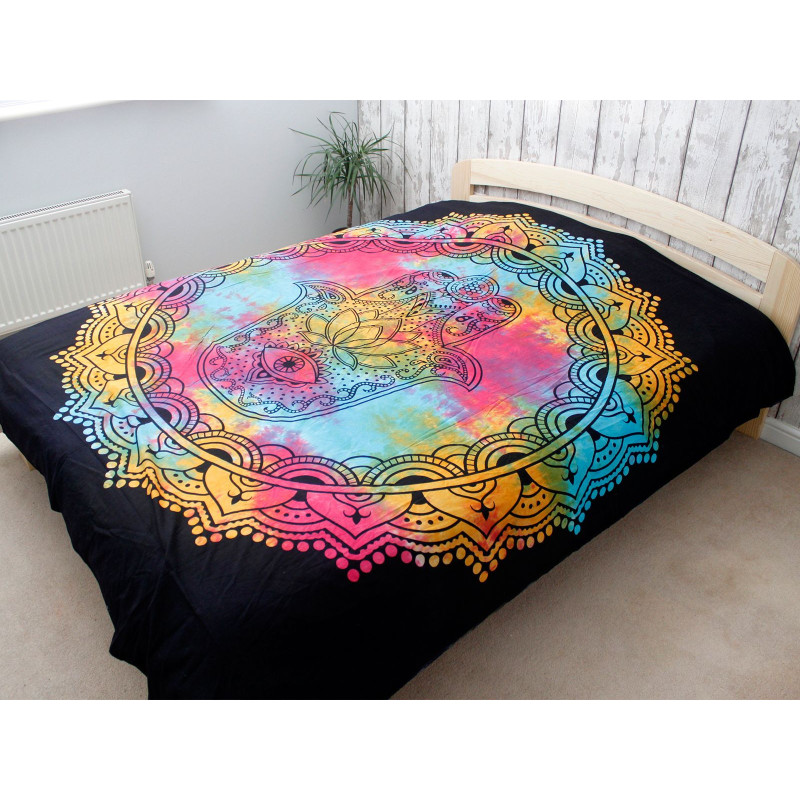 Couvre-lit double en coton + tenture murale - Hamsa noir 230 cm x 200 cm