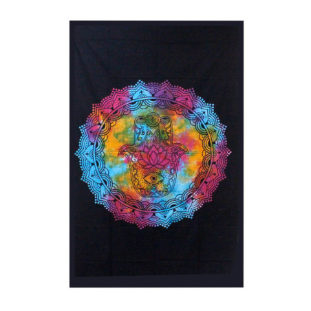 Couvre-lit simple en coton + tenture murale - Hamsa noir 130 cm x 200 cm
