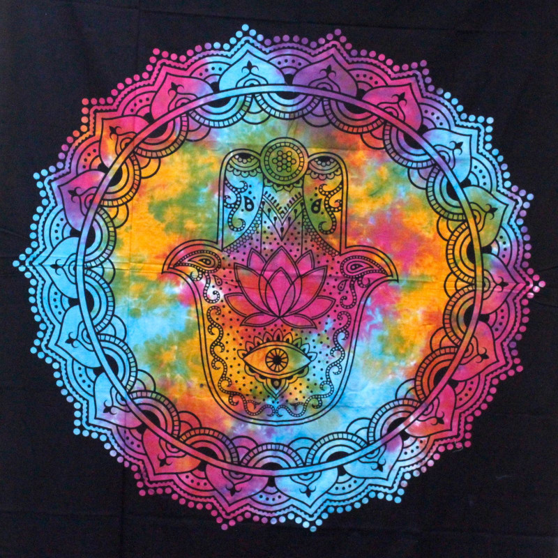 Couvre-lit simple en coton + tenture murale - Hamsa noir 130 cm x 200 cm