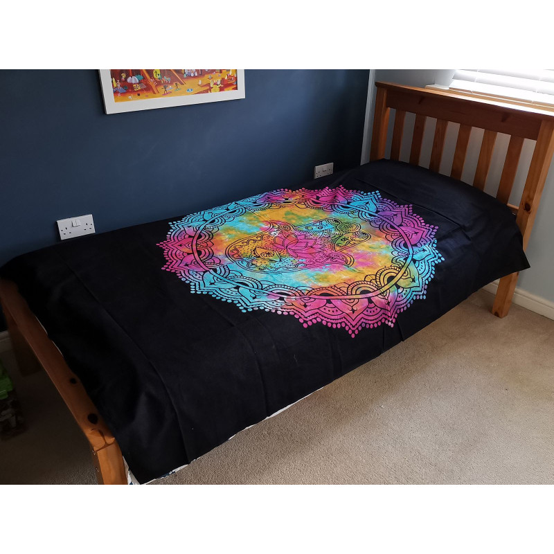 Couvre-lit simple en coton + tenture murale - Hamsa noir 130 cm x 200 cm