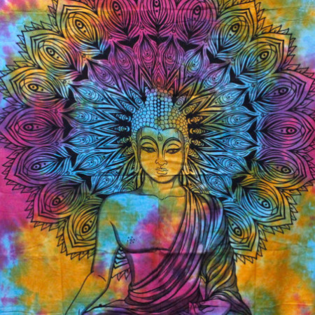 Couvre-lit double en coton + tenture murale - Bouddha paisible 230 cm x 200 cm