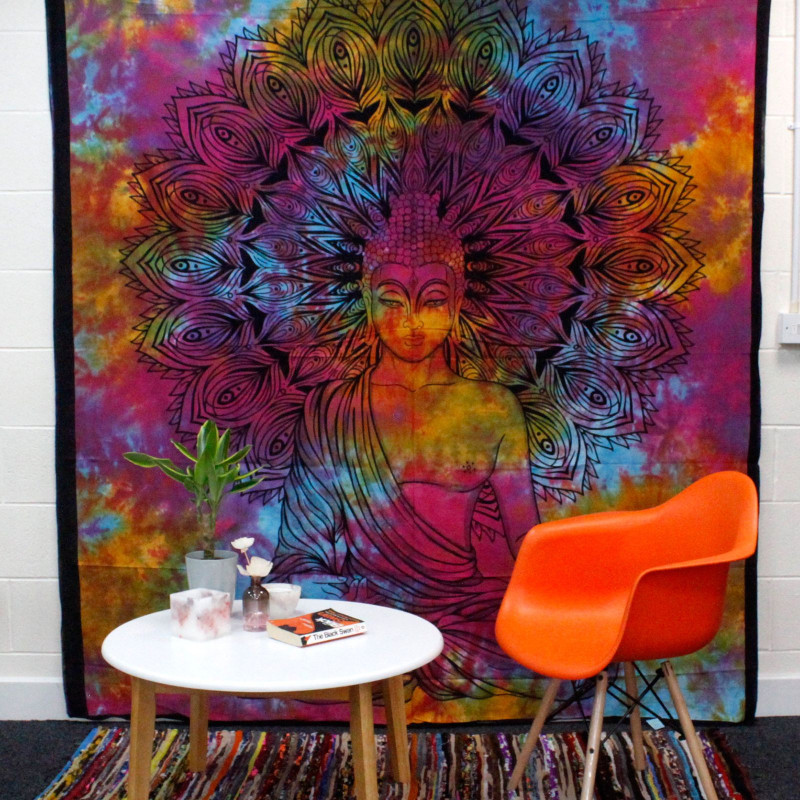 Couvre-lit double en coton + tenture murale - Bouddha paisible 230 cm x 200 cm