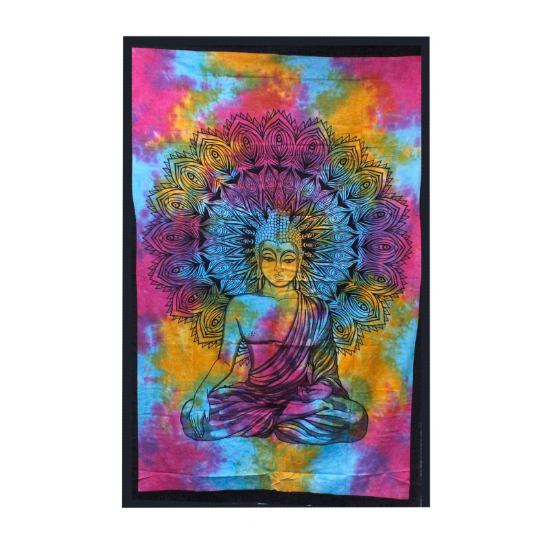 Couvre-lit simple en coton + tenture murale - Bouddha paisible 130 cm x 200 cm
