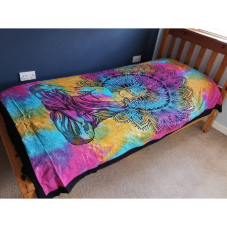 Couvre-lit simple en coton + tenture murale - Bouddha paisible 130 cm x 200 cm