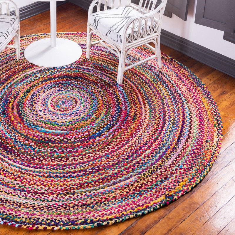 Tapis rond en jute et coton recyclé - 120 cm