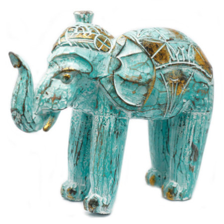 Éléphant sculpté en bois - Turquoise Gold