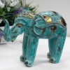 Éléphant sculpté en bois - Turquoise Gold