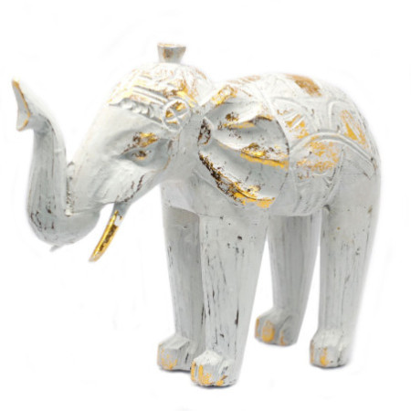 Éléphant sculpté en bois - Or blanc