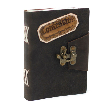 Carnet de notes Confessions en cuir noir avec cadenas (18x13 cm)