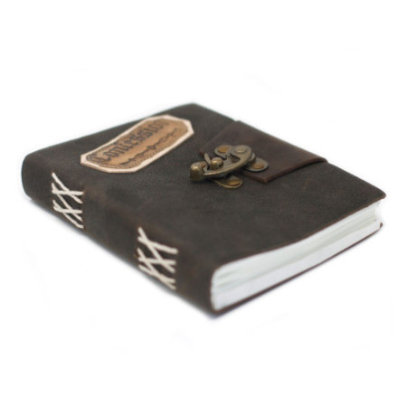 Carnet de notes Confessions en cuir noir avec cadenas (18x13 cm)