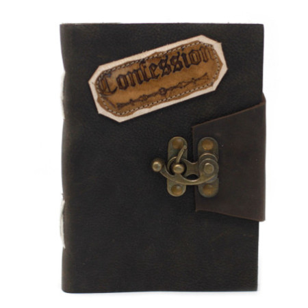 Carnet de notes Confessions en cuir noir avec cadenas (18x13 cm)