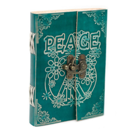 Carnet de notes en cuir vert Peace avec cadenas (18 x 13 cm)