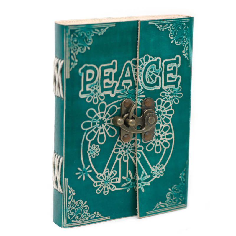 Carnet de notes en cuir vert Peace avec cadenas (18 x 13 cm)