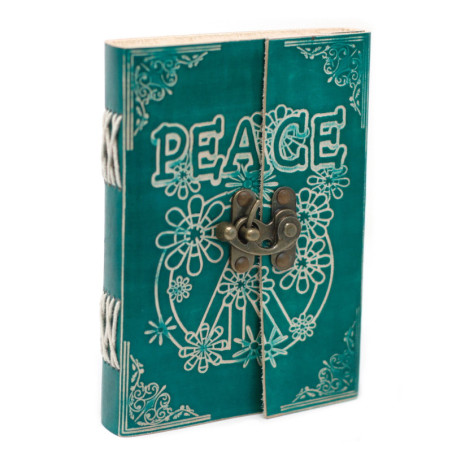 Carnet de notes en cuir vert Peace avec cadenas (18 x 13 cm)