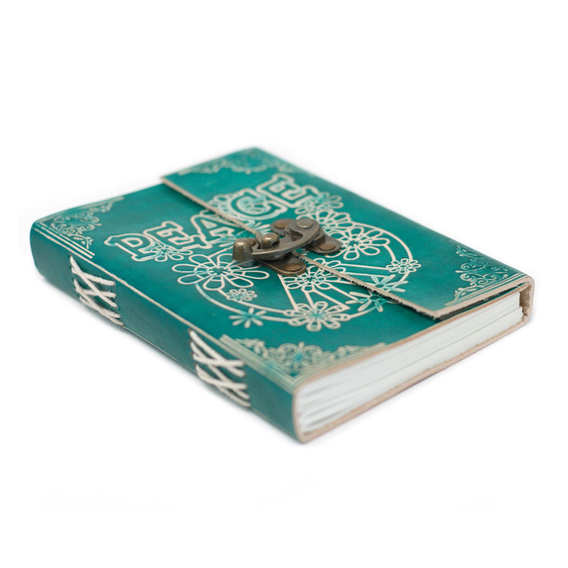 Carnet de notes en cuir vert Peace avec cadenas (18 x 13 cm)
