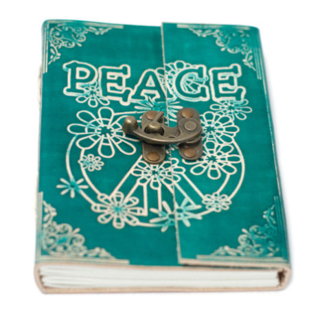 Carnet de notes en cuir vert Peace avec cadenas (18 x 13 cm)