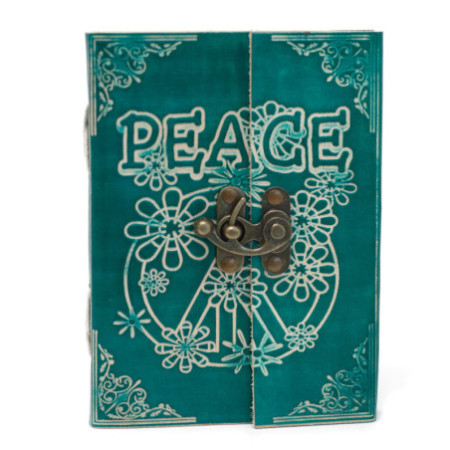 Carnet de notes en cuir vert Peace avec cadenas (18 x 13 cm)