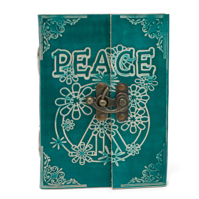 Carnet de notes en cuir vert Peace avec cadenas (18 x 13 cm)
