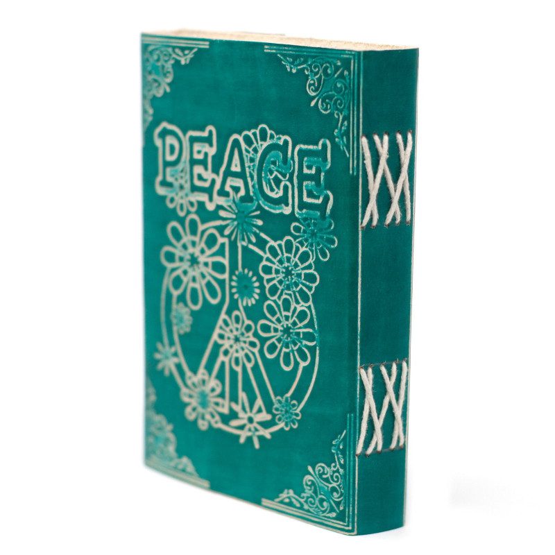 Carnet de notes en cuir vert Peace avec cadenas (18 x 13 cm)