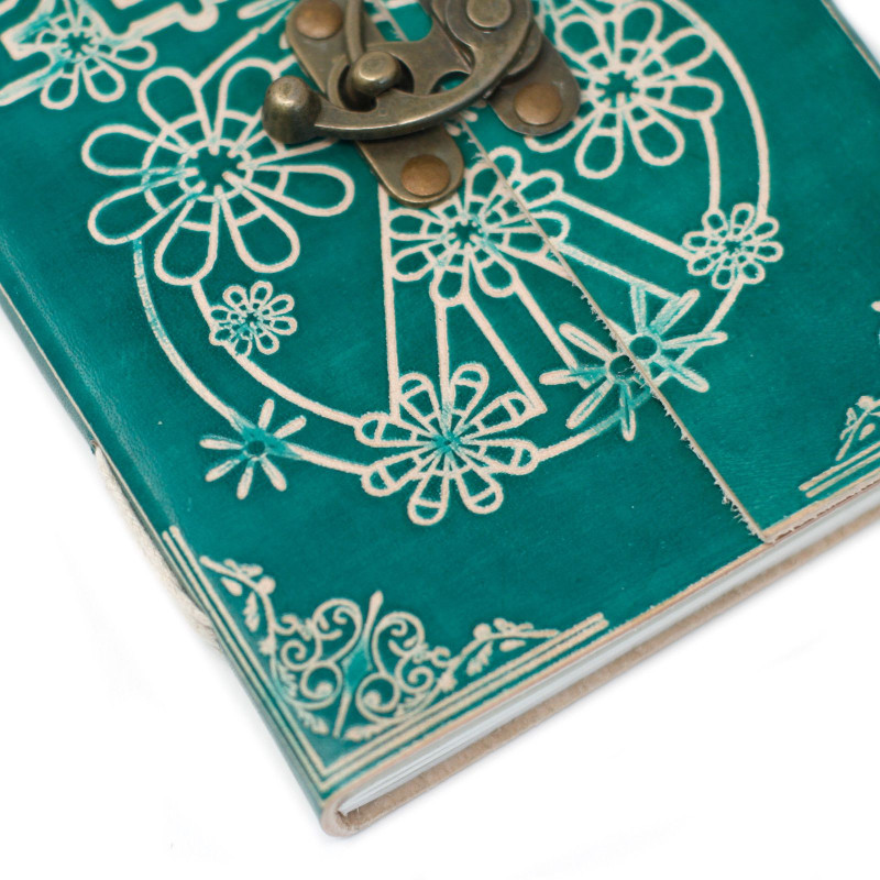 Carnet de notes en cuir vert Peace avec cadenas (18 x 13 cm)
