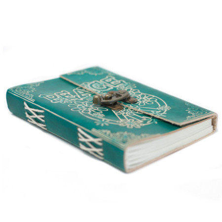 Carnet de notes en cuir vert Peace avec cadenas (18 x 13 cm)